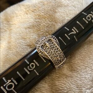 Silver Ring with Intricate Design and Textured Surface